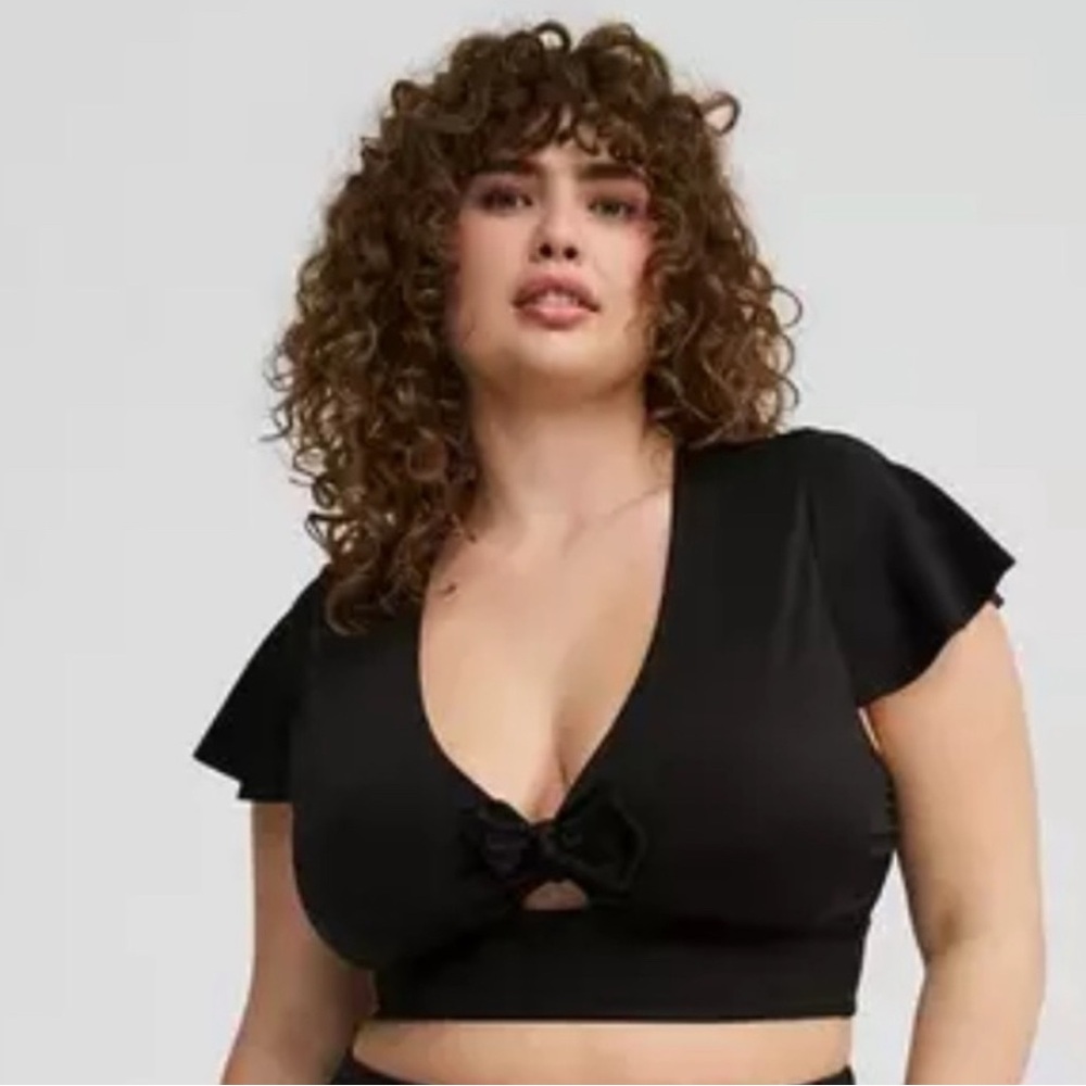 Black Flutter Sleeve Swim Top